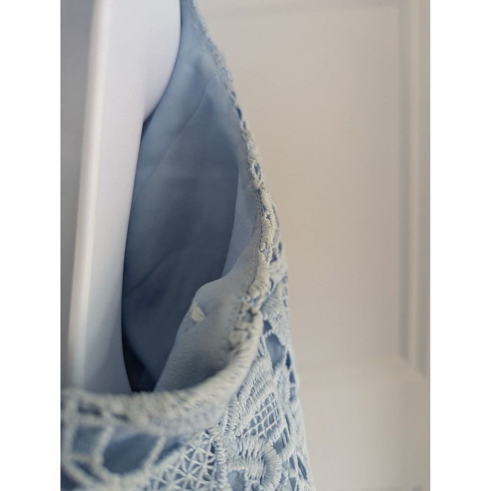 ABS Collection Light Blue Guipure Lace Midi Dress V-Neck Cross Back 12 - Picture 5 of 14